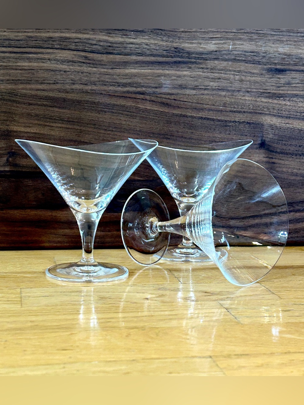 Vtg 80s HOYA Japan DESIRE Wavy  5” Crystal Martini Glasses Set 3 - Etched “HOYA”